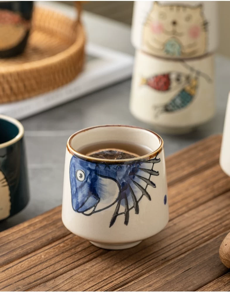 Taza de cerámica estilo japonés con animales 8