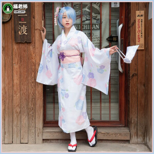 Set de cosplay yukata de flores de Rem de Re:zero