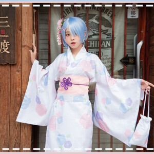 Set de cosplay yukata de flores de Rem - Re:zero