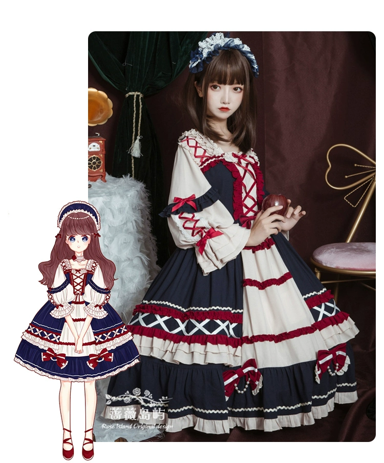 Vestido de lolita azul marino o rojo estilo Princesa Blancanieves 5