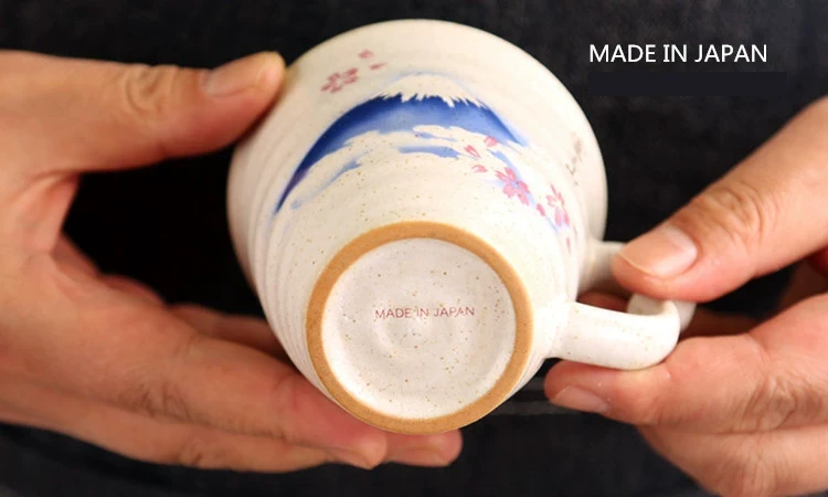 Taza de cerámica japonesa con Monte Fuji y flores de cerezo 8