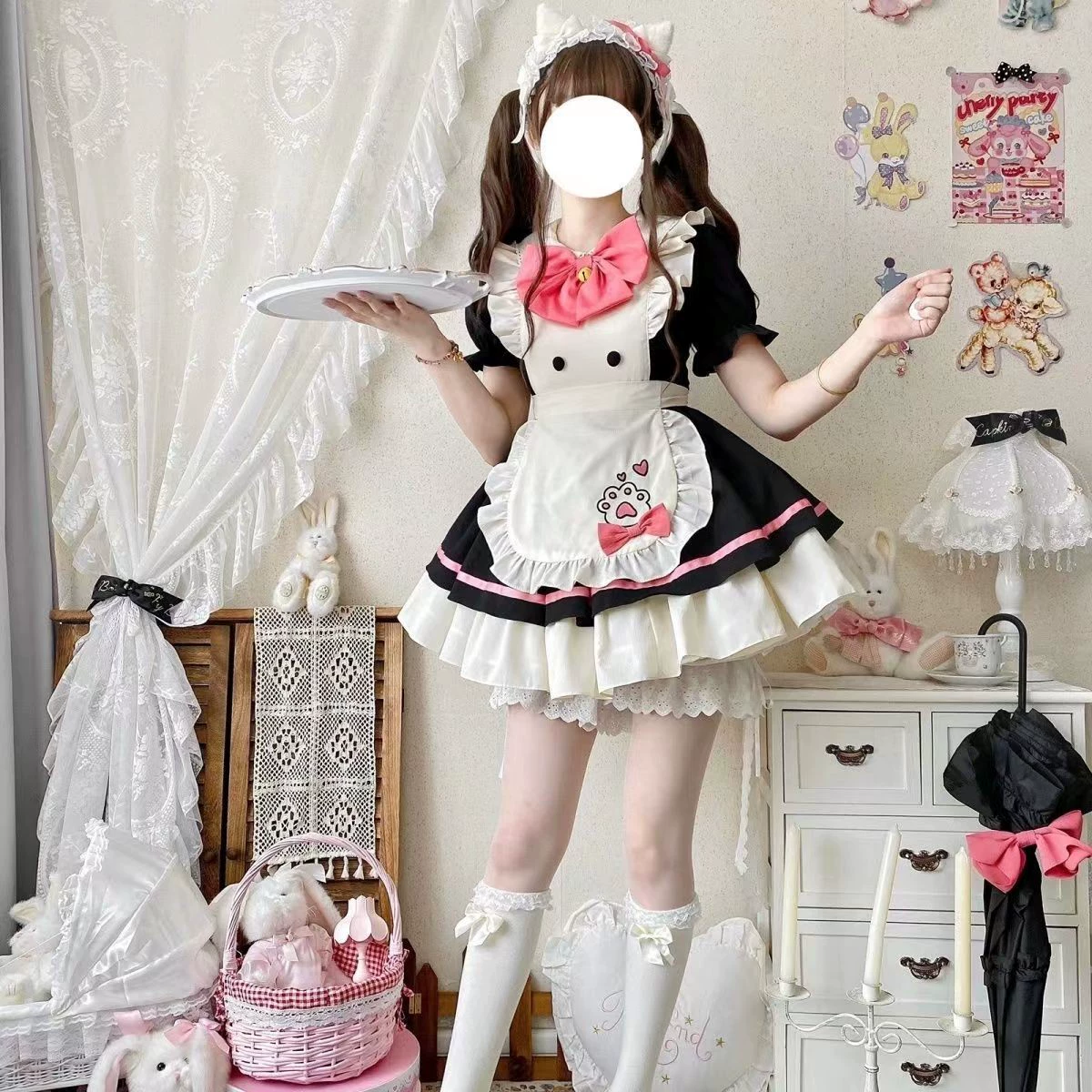 Vestido maid de lolita kawaii con delantal de gato 5