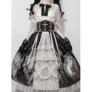 Vestido de lolita negro vintage con motivo de relojes - Rose Island