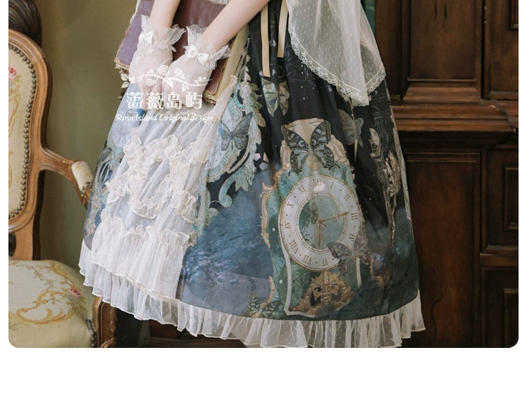 Vestido de lolita negro vintage con motivo de relojes de Rose Island 6