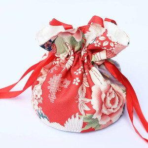 Bolso de mano estilo japonés con estampado floral kinchaku