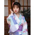 Yukata azul y blanco con estampado floral ropa tradicional japonesa frikimall 2 Yukata azul y blanco con estampado floral ropa tradicional japonesa frikimall 2