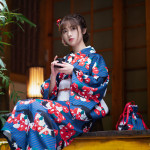 Yukata japonés gatos kawaii azul rojo blanco kimono ligero tradicional Frikimall
