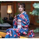 Yukata japonés gatos kawaii azul rojo blanco – kimono ligero tradicional
