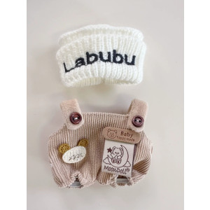 Ropa Labubu kawaii con gorro y peto – Outfit para labubus 15 cm
