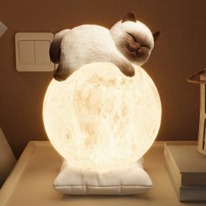 Lámpara gato luna – Luz de noche gato siamés con luna 3 colores