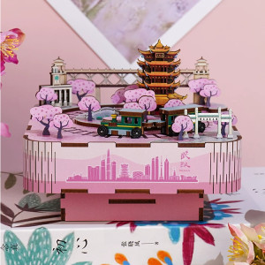Maqueta 3D madera con torre y cerezos - Wuhan Sakura DIY Tonecheer