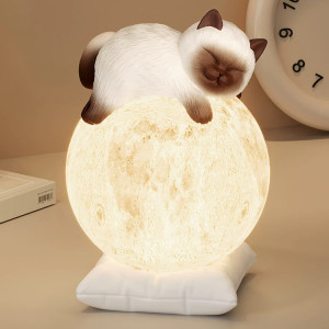 Lámpara gato luna Luz de noche gato siamés con luna 3 colores Frikimall